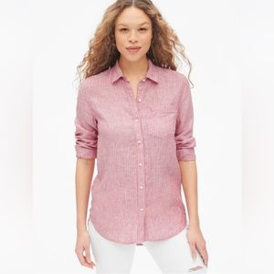 Gap 100% linen pink striped boyfriend button up shirt